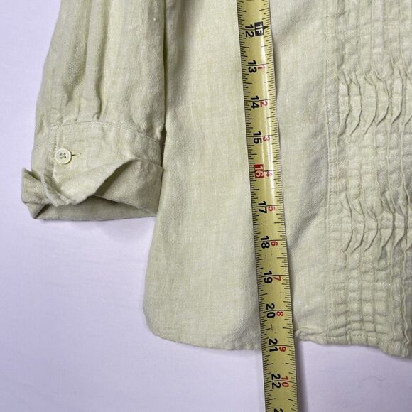 100% Linen Pintuck Zip Blouse Light Green PM Coastal Cottagecore Lagenlook - Picture 9 of 9